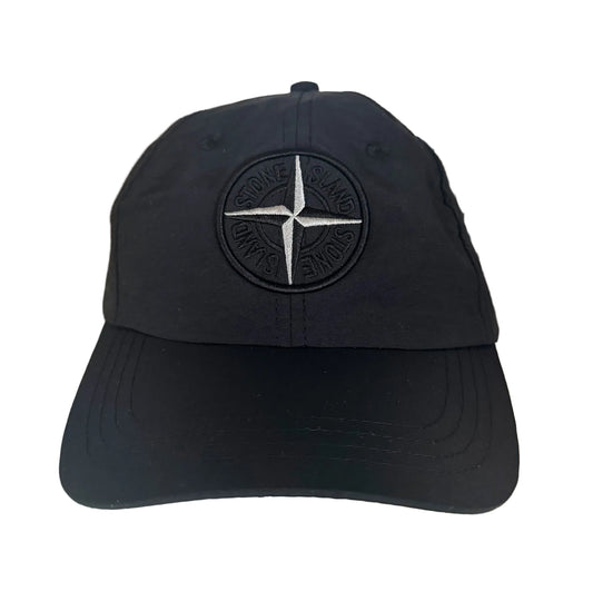 Stone Island Compass Logo Black Nylon Adjustable Cap