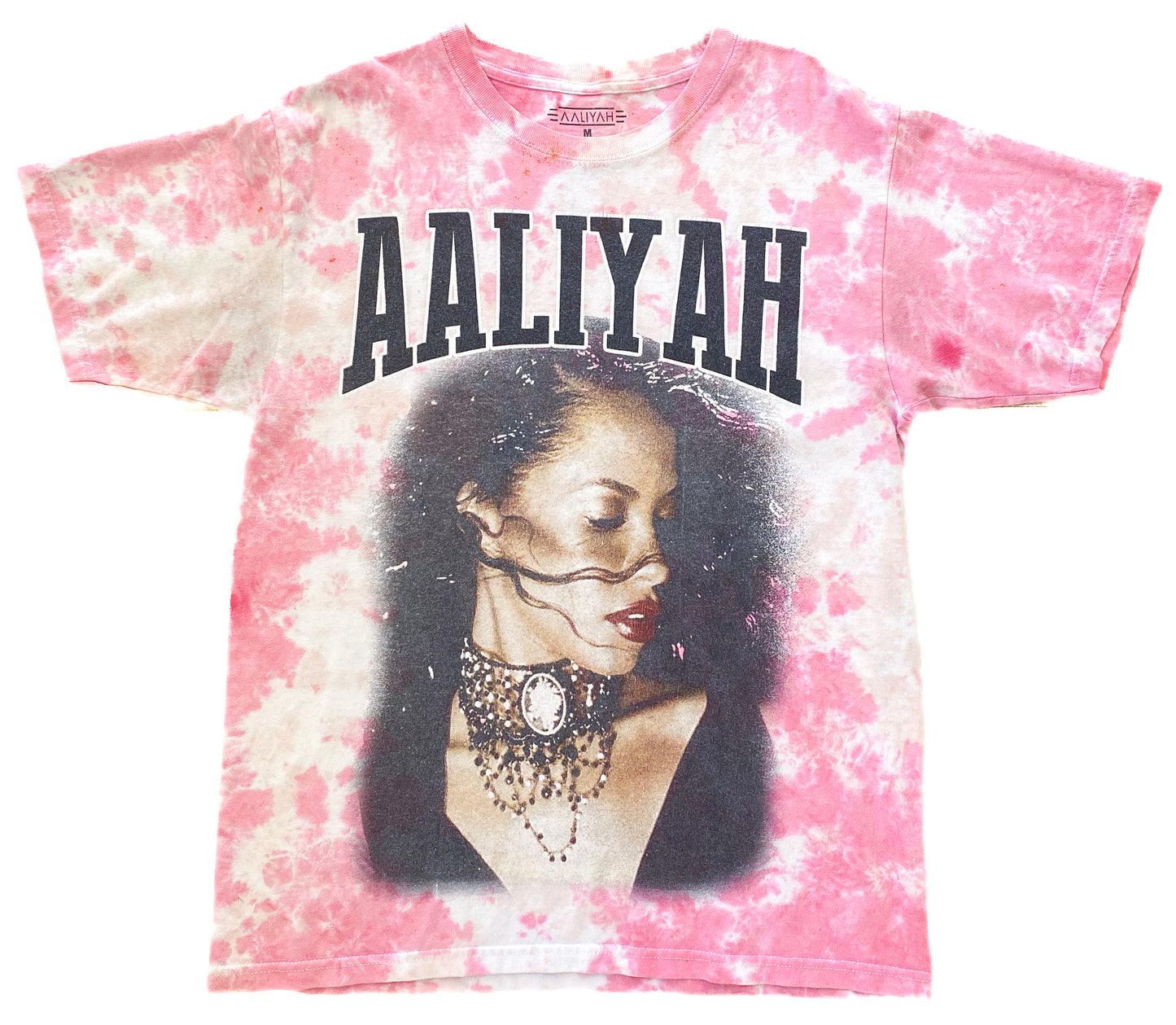 Vintage Y2K Aaliyah Graphic Pink Tie-Dye R&B Hip Hop Streetwear T-Shirt Size Medium