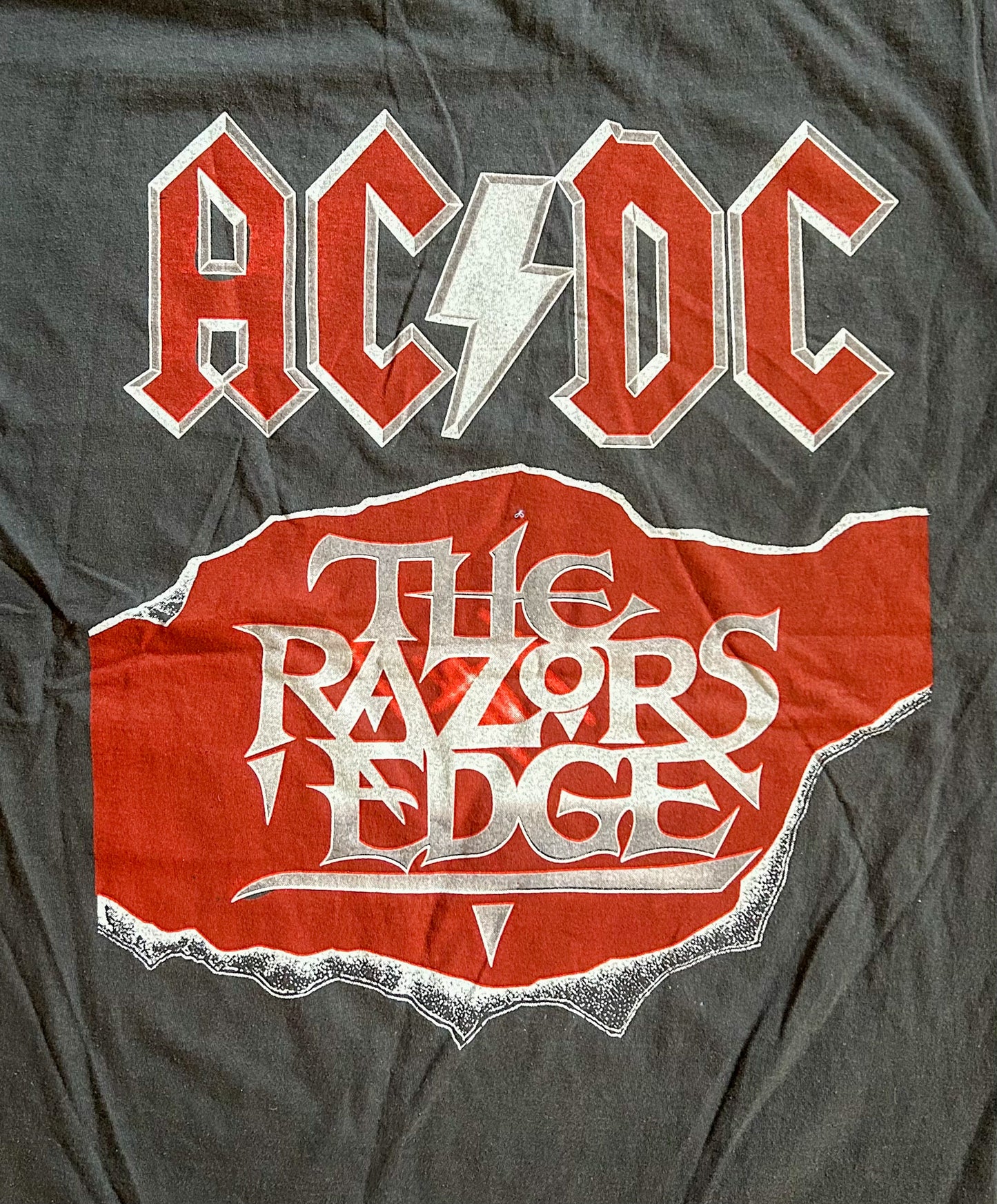 Vintage 1990 ACDC The Razors Edge World Tour Single Stitch Brockum Label Made In USA Black Cotton Band T-shirt Large Rare