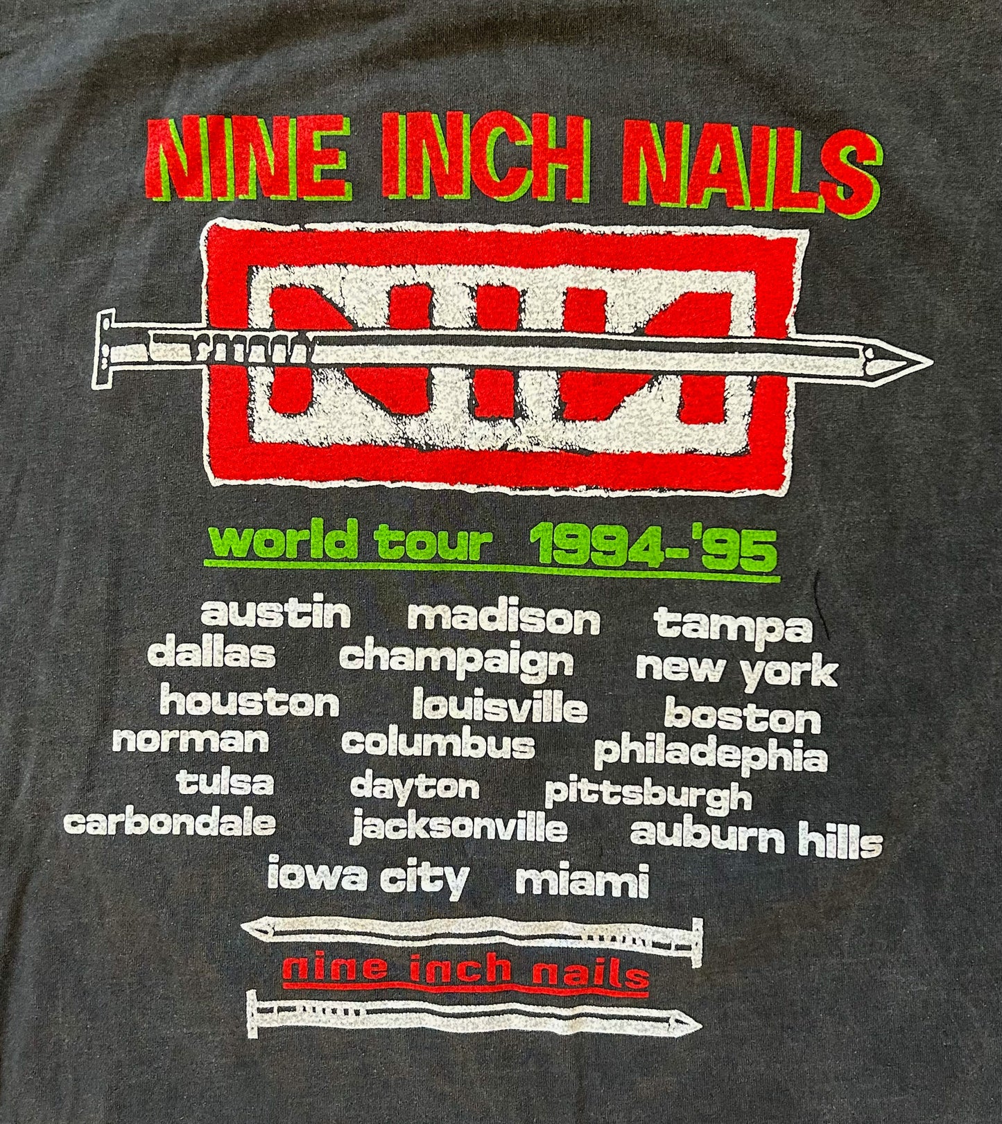 Vintage 1994 -1995 Nine Inch Nails The Downward Spiral World Tour T-shirt Single Stitch Made USA Brockum Label Black Cotton XL Extremely Rare