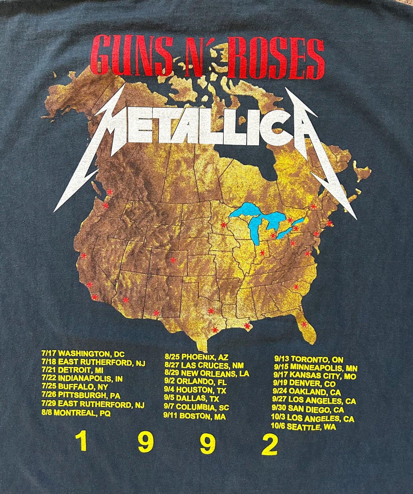 Vintage 1992 Original Metallica and Guns And Roses North American Tour T-shirt Single Stitch Made USA Tultex Label XL Extremely Rare