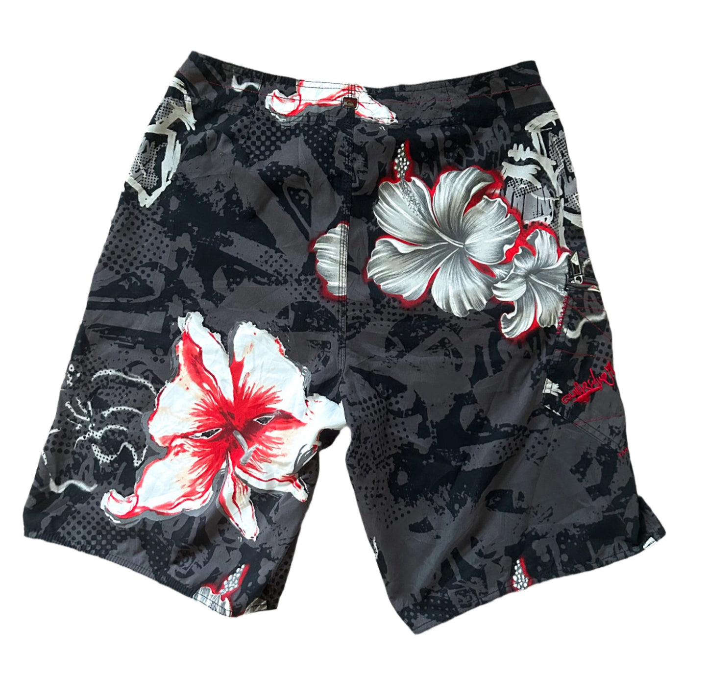 Quicksilver Vintage 2000s Cargo Pocket Floral Pattern Embroidered Boardshorts Medium