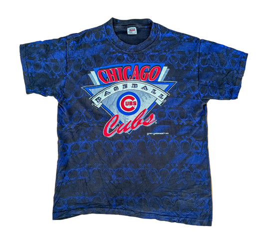 Vintage 1993 Chicago Cubs All Over Print USA Made Single Stitch T-Shirt Large