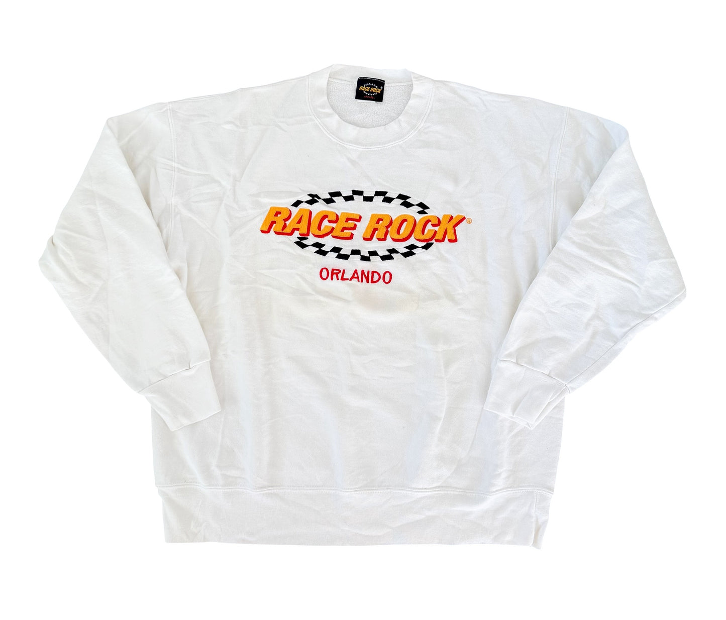 Vintage 90s Race Rock Orlando Sweatshirt USA Made White XL