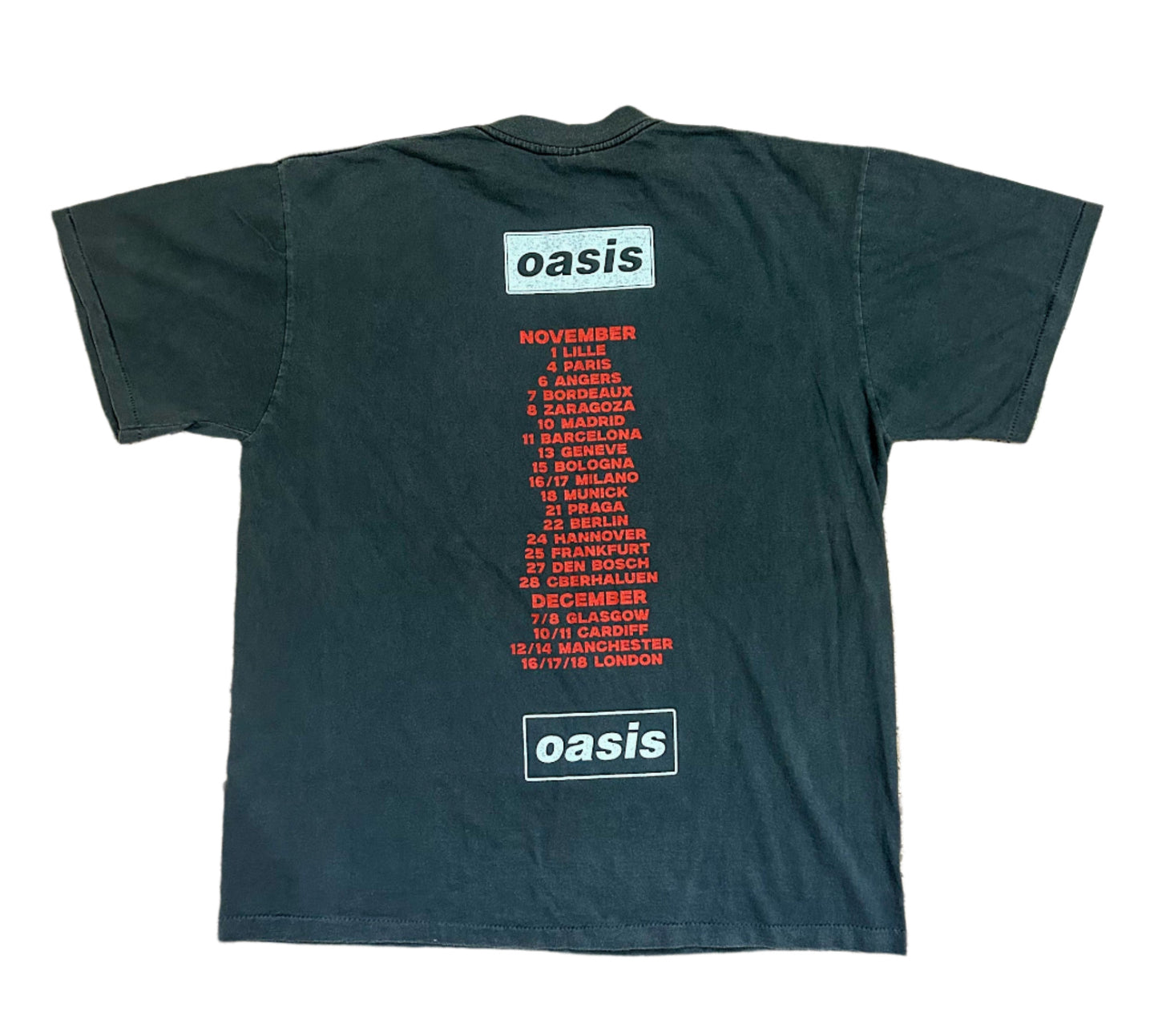 Vintage 1990s Oasis European Tour Single Stitch Resurreccion Label Brit Pop Black Cotton Band T-shirt XL Very Rare