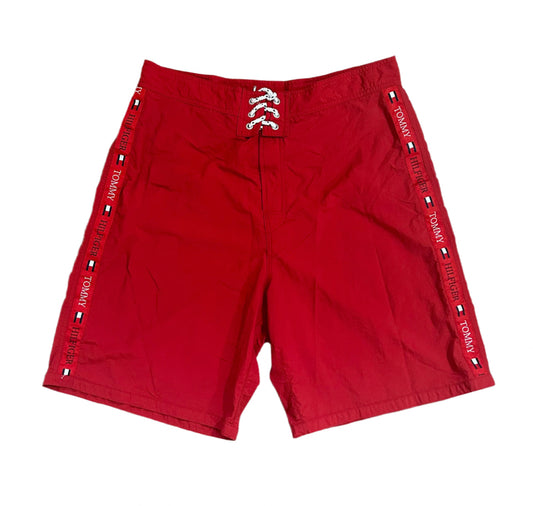 Tommy Hilfiger Vintage 2000s Red Branded Embroidered Boardshorts Large