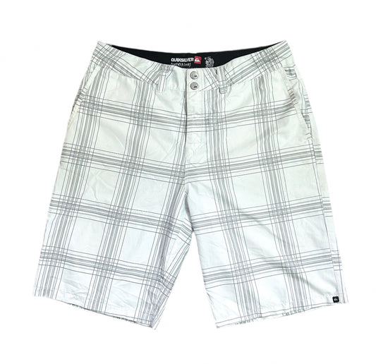 Quicksilver Vintage 2000s White Plaid Branded Boardshorts Large