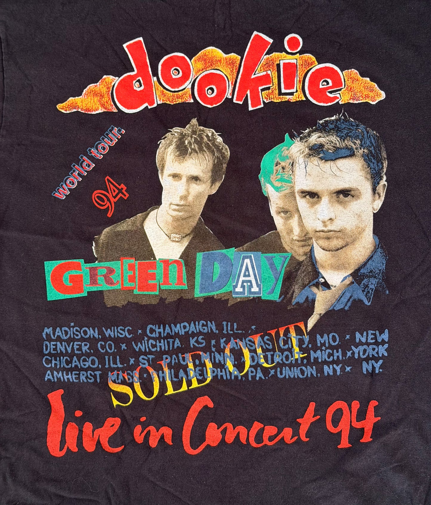 Vintage Green Day Dookie Live Band T-Shirt, Large