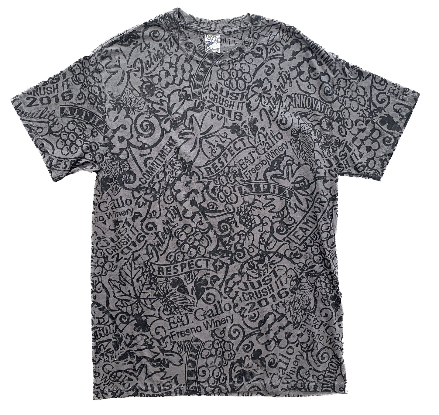 E&J Gallo Winery Just Crush It 2016 All Over Print T-Shirt – Grey Black Graphic Gildan Size M