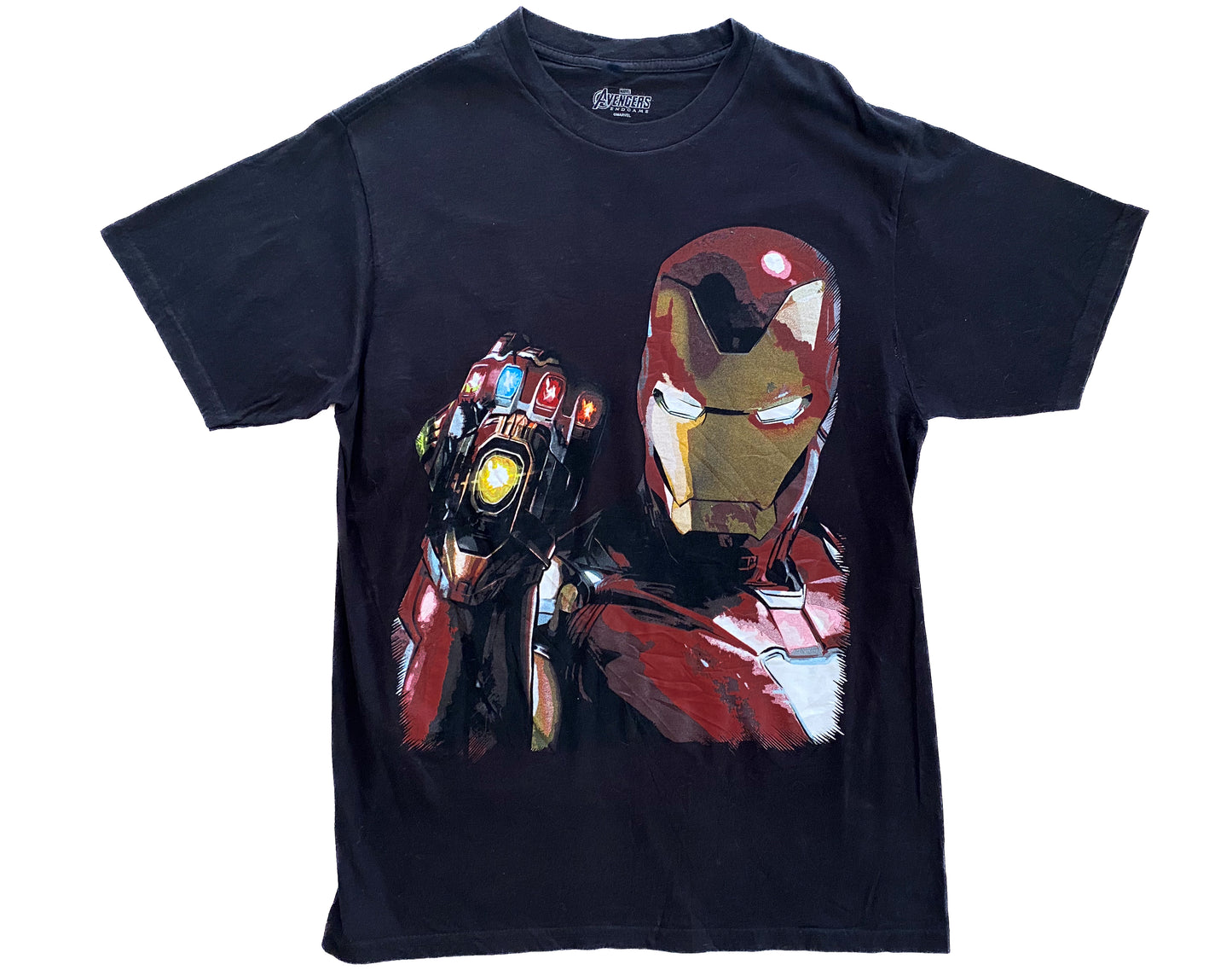 Marvel Avengers Endgame Iron Man Infinity Gauntlet Graphic T-Shirt – Black Movie Comic Tee Size M