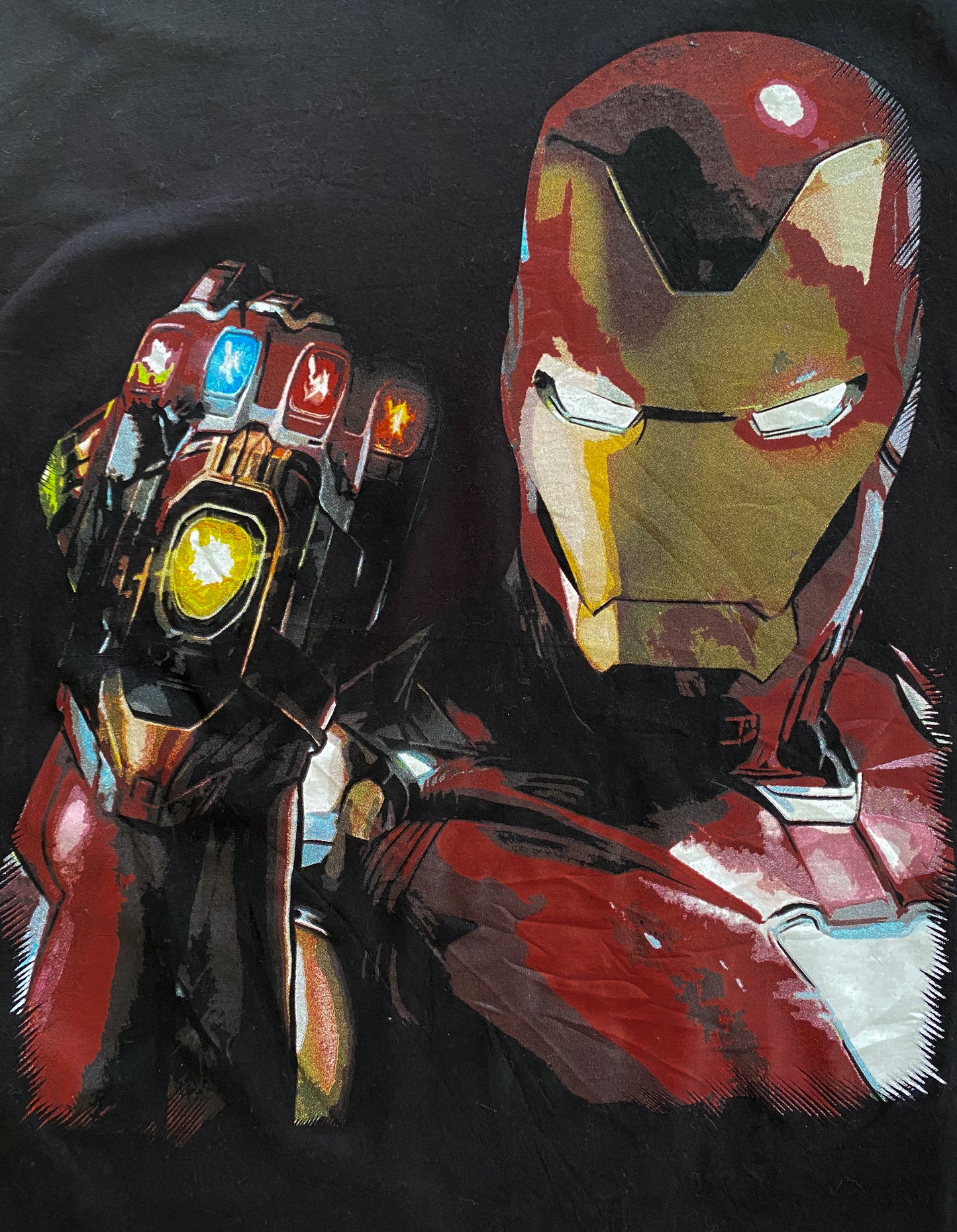 Marvel Avengers Endgame Iron Man Infinity Gauntlet Graphic T-Shirt – Black Movie Comic Tee Size M