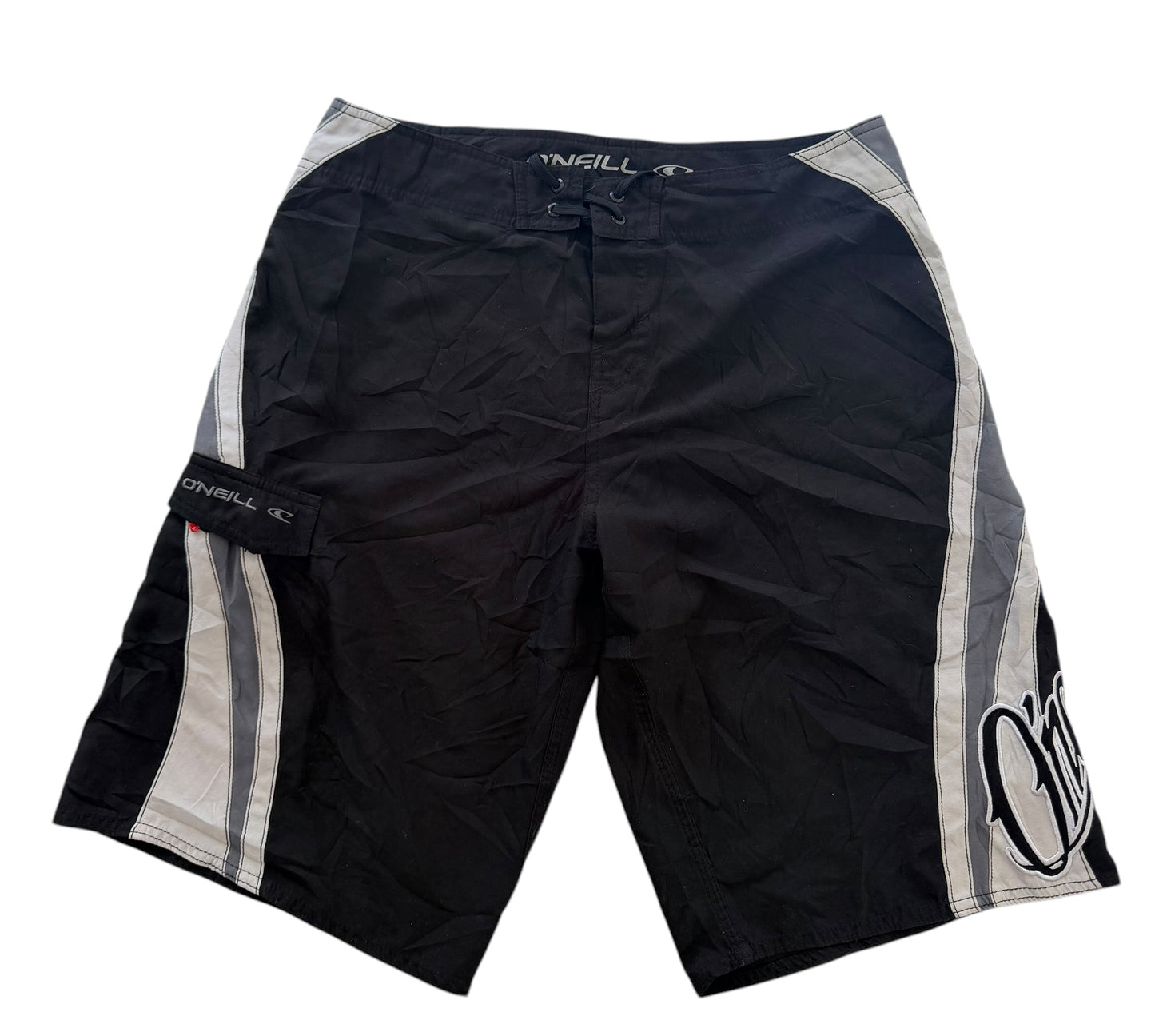 Vintage 2000s O'Neil Black & Grey Embroidered Board Shorts – Medium