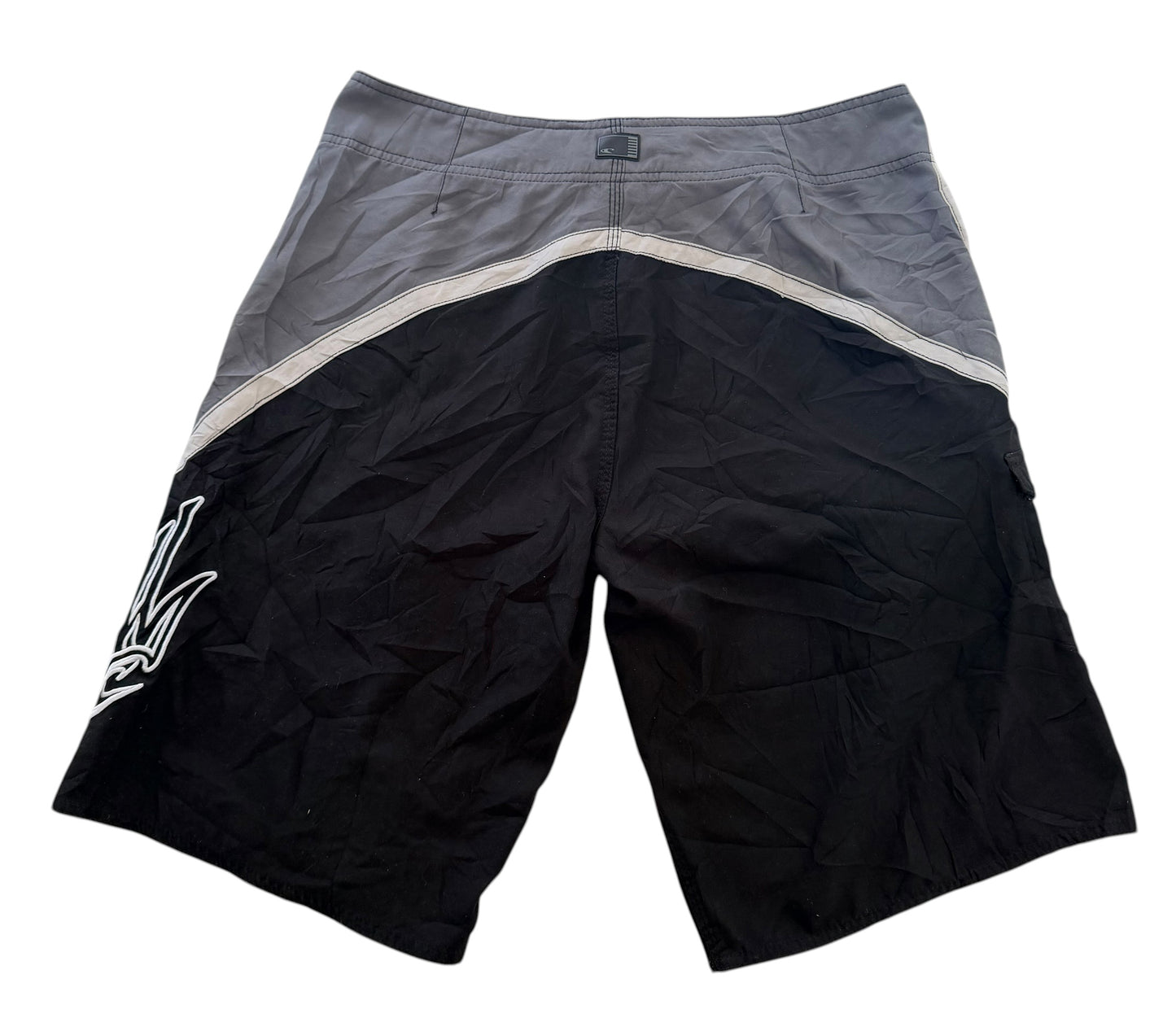 Vintage 2000s O'Neil Black & Grey Embroidered Board Shorts – Medium