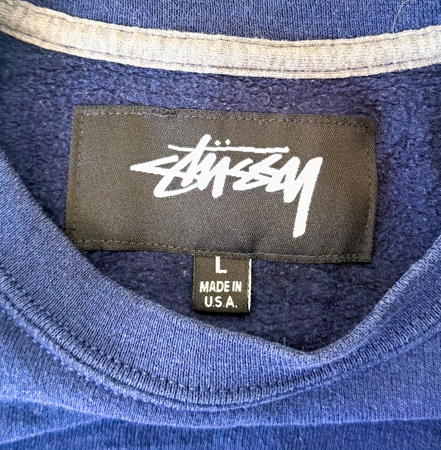 Stüssy Embroidered Logo Sweatshirt Navy Made in USA Large