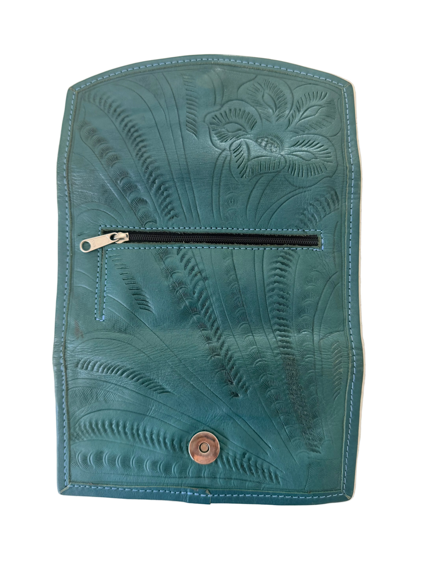 J.L. Saldivar Tooled Leather Wallet Green Handmade Purse