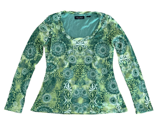 Axcess Liz Claiborne Y2K Mesh Print Long Sleeve Top, Medium