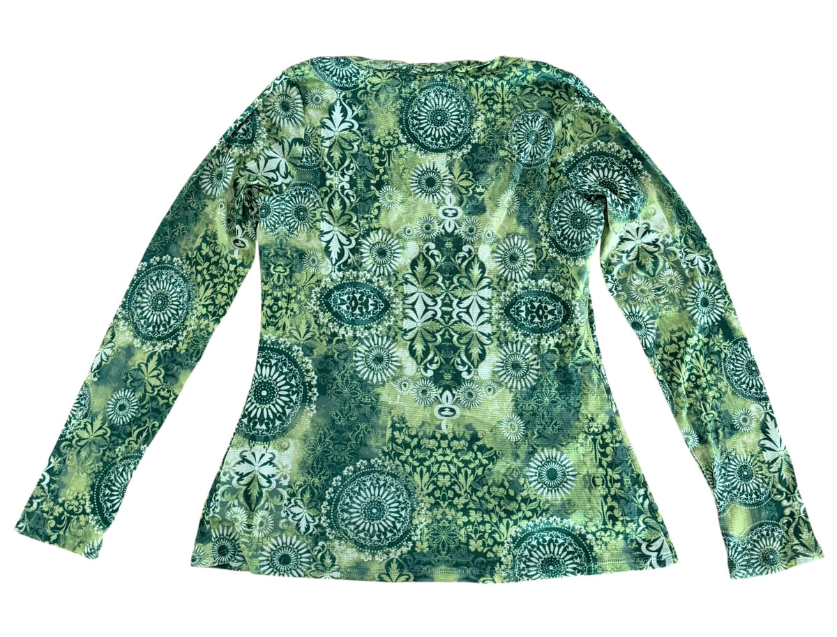Axcess Liz Claiborne Y2K Mesh Print Long Sleeve Top, Medium