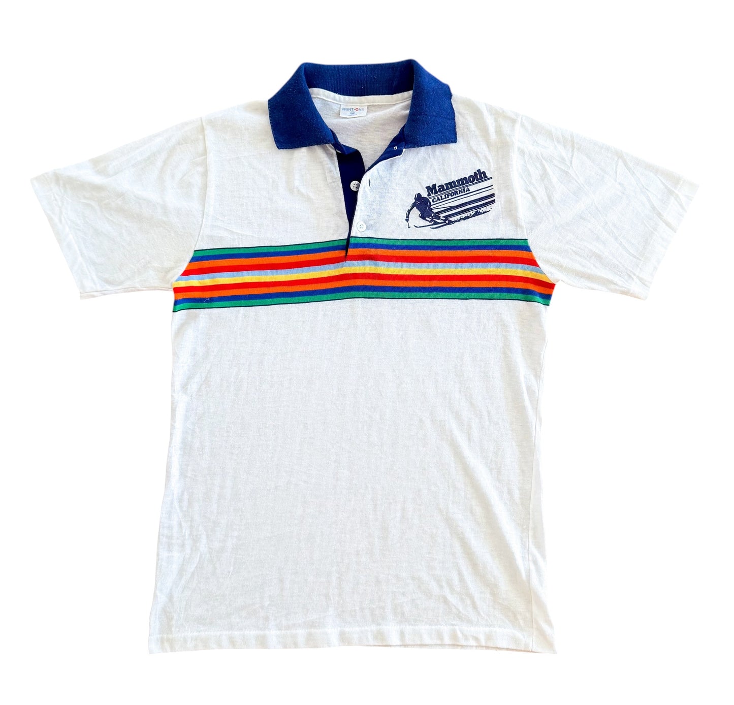 Vintage 1980s Mammoth California Rainbow Stripe Made USA Polo Shirt Medium