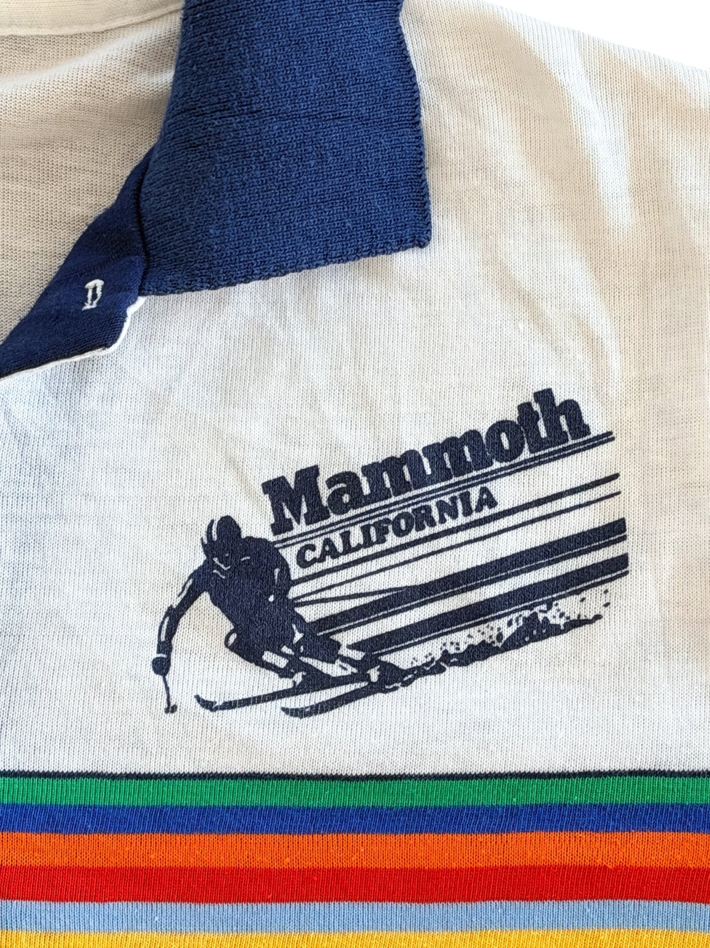 Vintage 1980s Mammoth California Rainbow Stripe Made USA Polo Shirt Medium