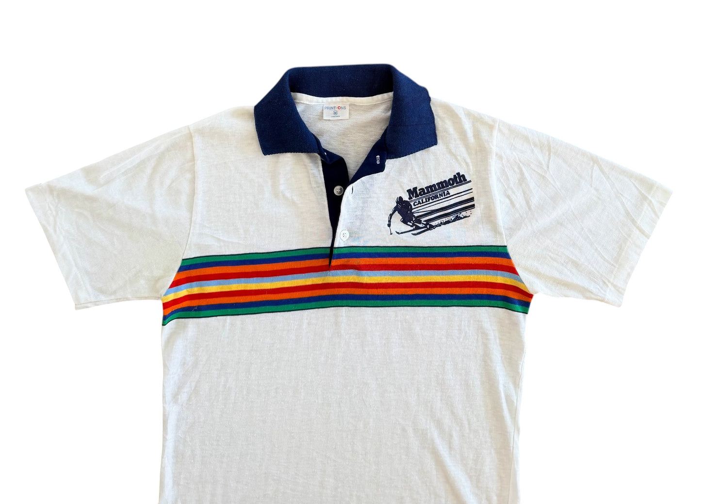 Vintage 1980s Mammoth California Rainbow Stripe Made USA Polo Shirt Medium