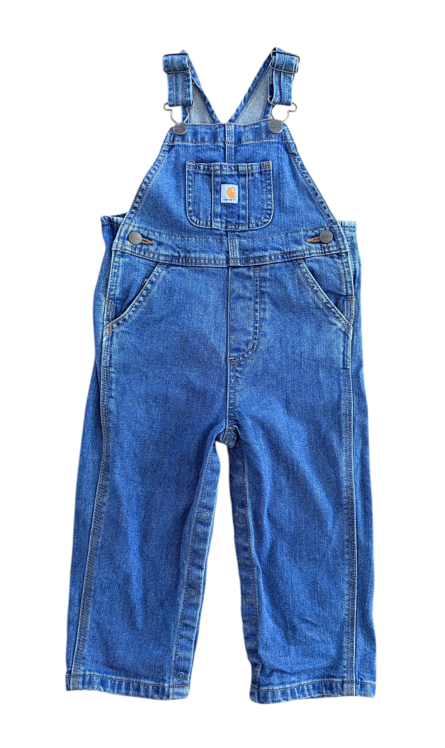 Kids Carhartt Blue Denim Snap Leg Overalls 24 Months