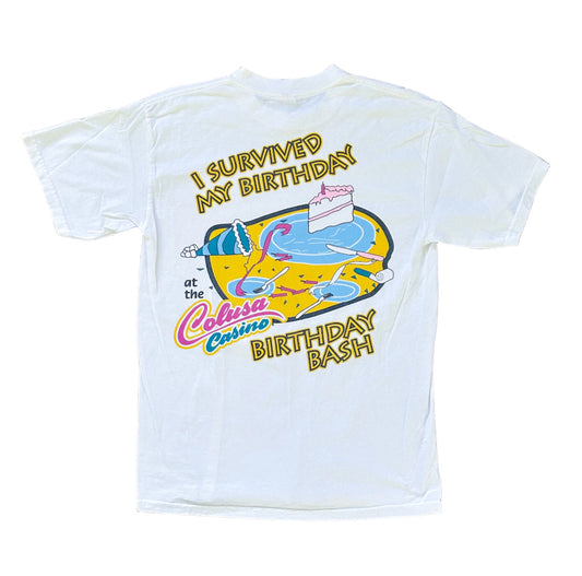 Vintage 1999 Calusa Casino Birthday Bash Gildan Heavyweight Label White Jersey Cotton T-shirt Medium