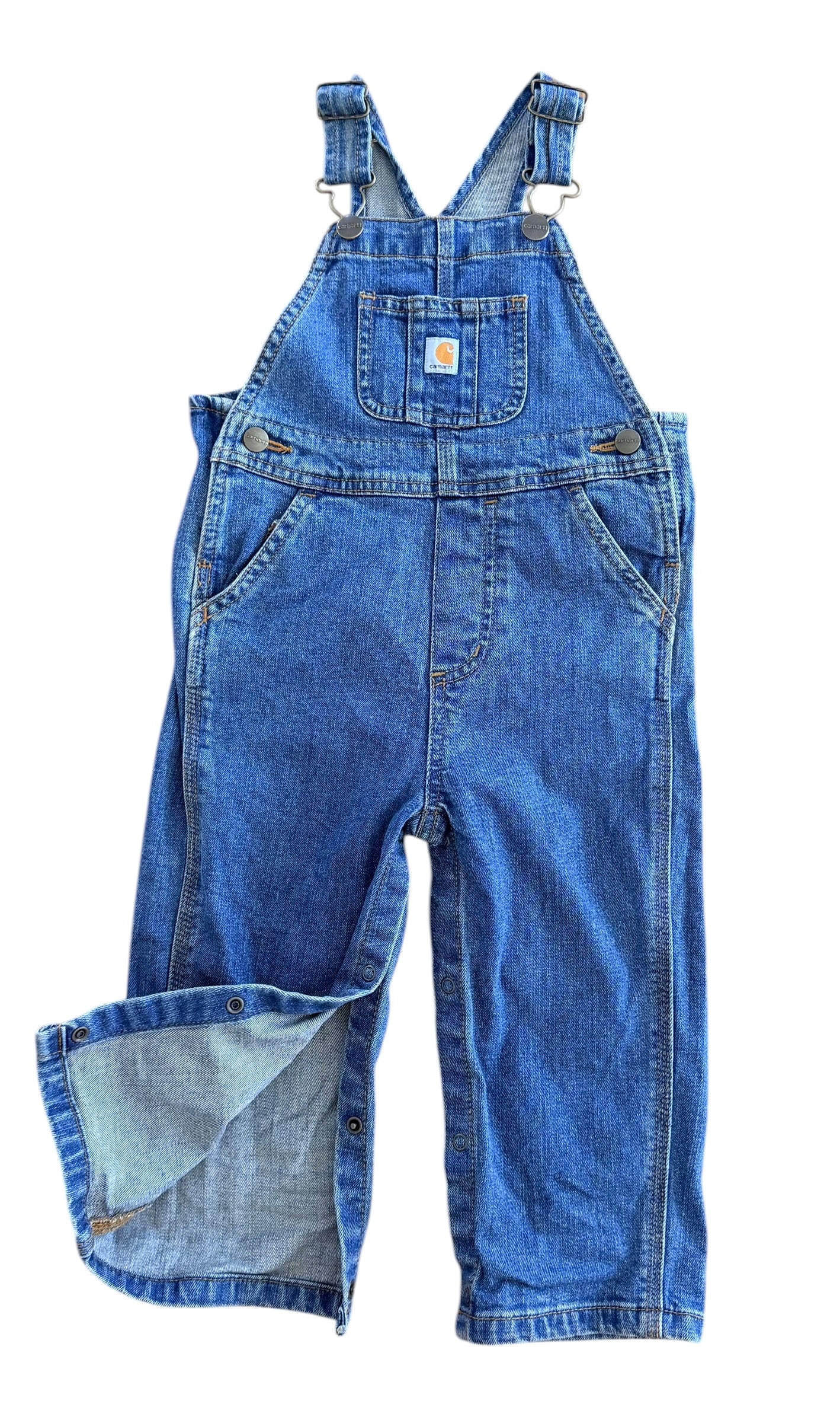 Kids Carhartt Blue Denim Snap Leg Overalls 24 Months