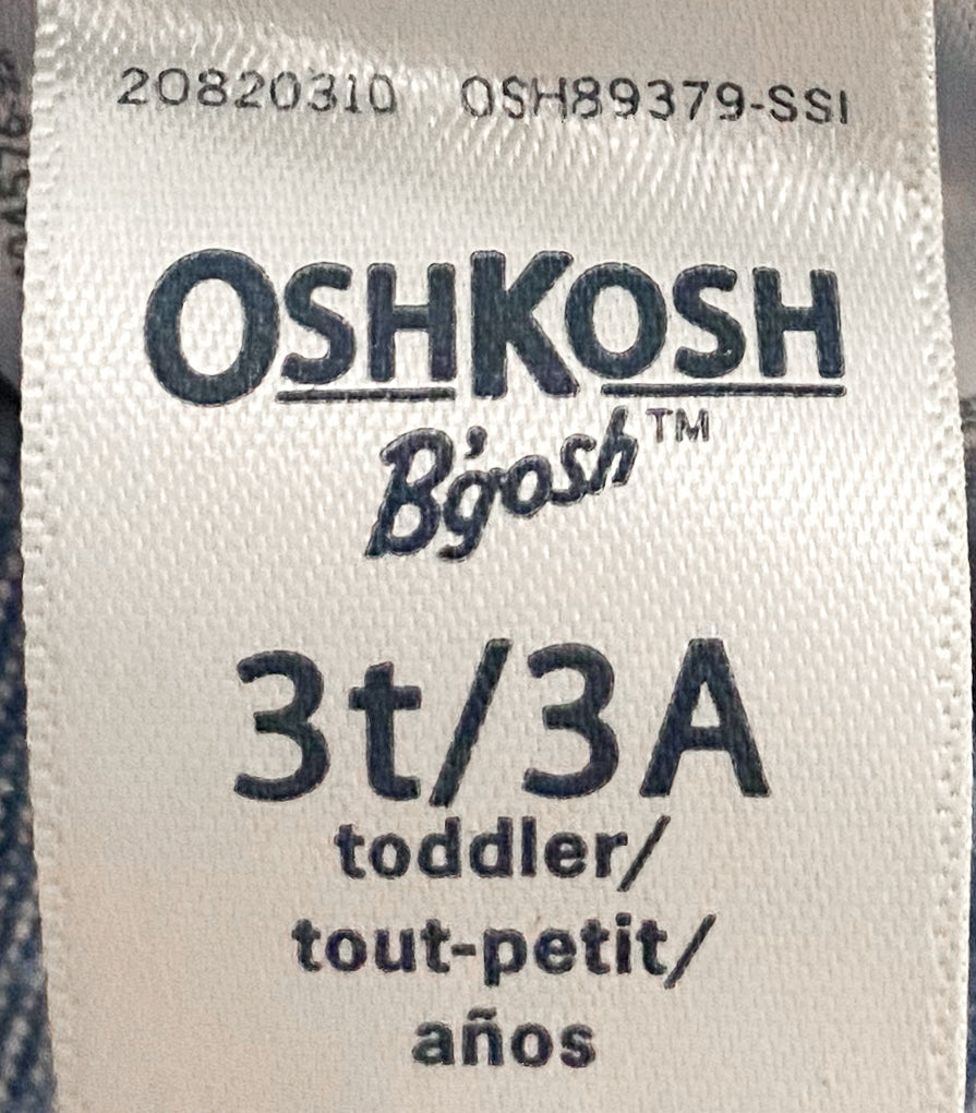 Vintage OshKosh B’gosh Denim Short Overalls – Carpenter Style Light Wash | 3 Years