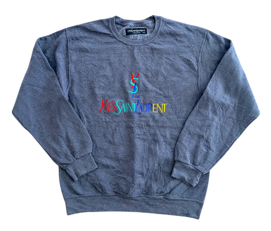 Yves Saint Laurent Slate Grey Embroidered Sweatshirt Large