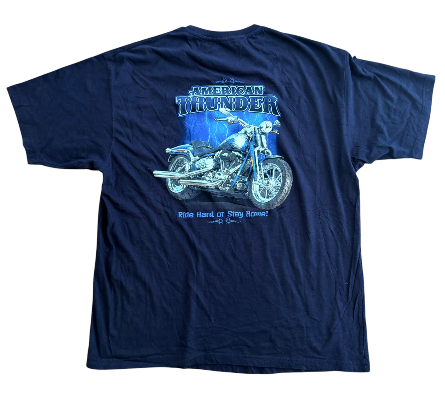 American Thunder Motorcycle Graphic Blue Cotton T-shirt XXL