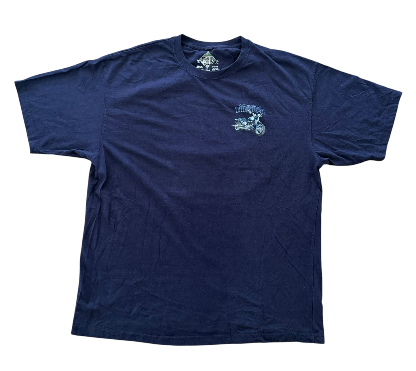 American Thunder Motorcycle Graphic Blue Cotton T-shirt XXL
