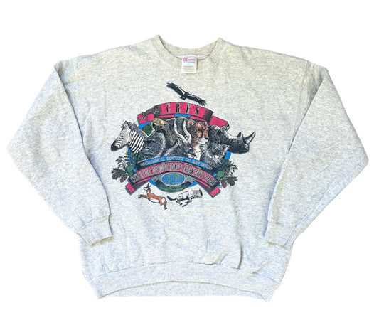 Vintage 1990s San Diego Zoo Centre For Endangered Species Hanes Grey Cotton Double Sided Print Sweatshirt Large