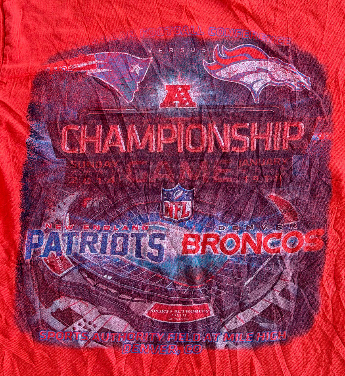 New England Patriots Denver Broncos AFC Championship Graphic T-Shirt, Large
