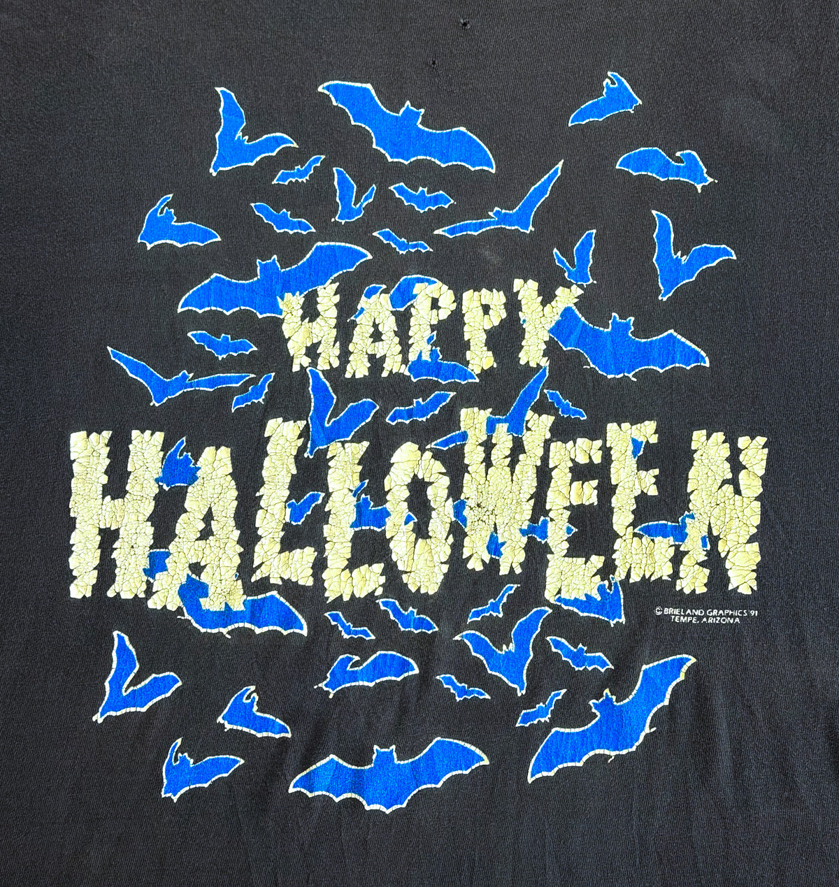 Vintage 1991 Happy Halloween Bats Graphic Single Stitch T-Shirt, XL