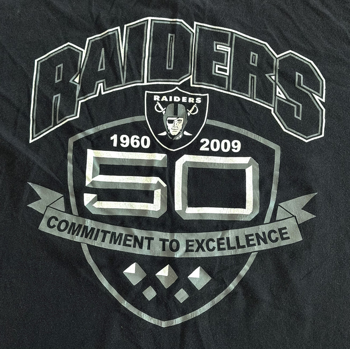 Oakland Raiders 50th Anniversary Double Sided NFL Graphic T-Shirt, XL