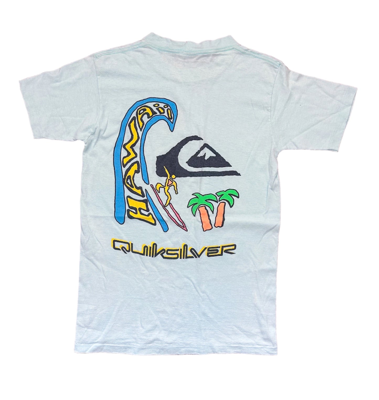 Vintage 1990s Quicksilver Single Stitch Made In The USA Blue Cotton Surf Wave T-Shirt Small Rare