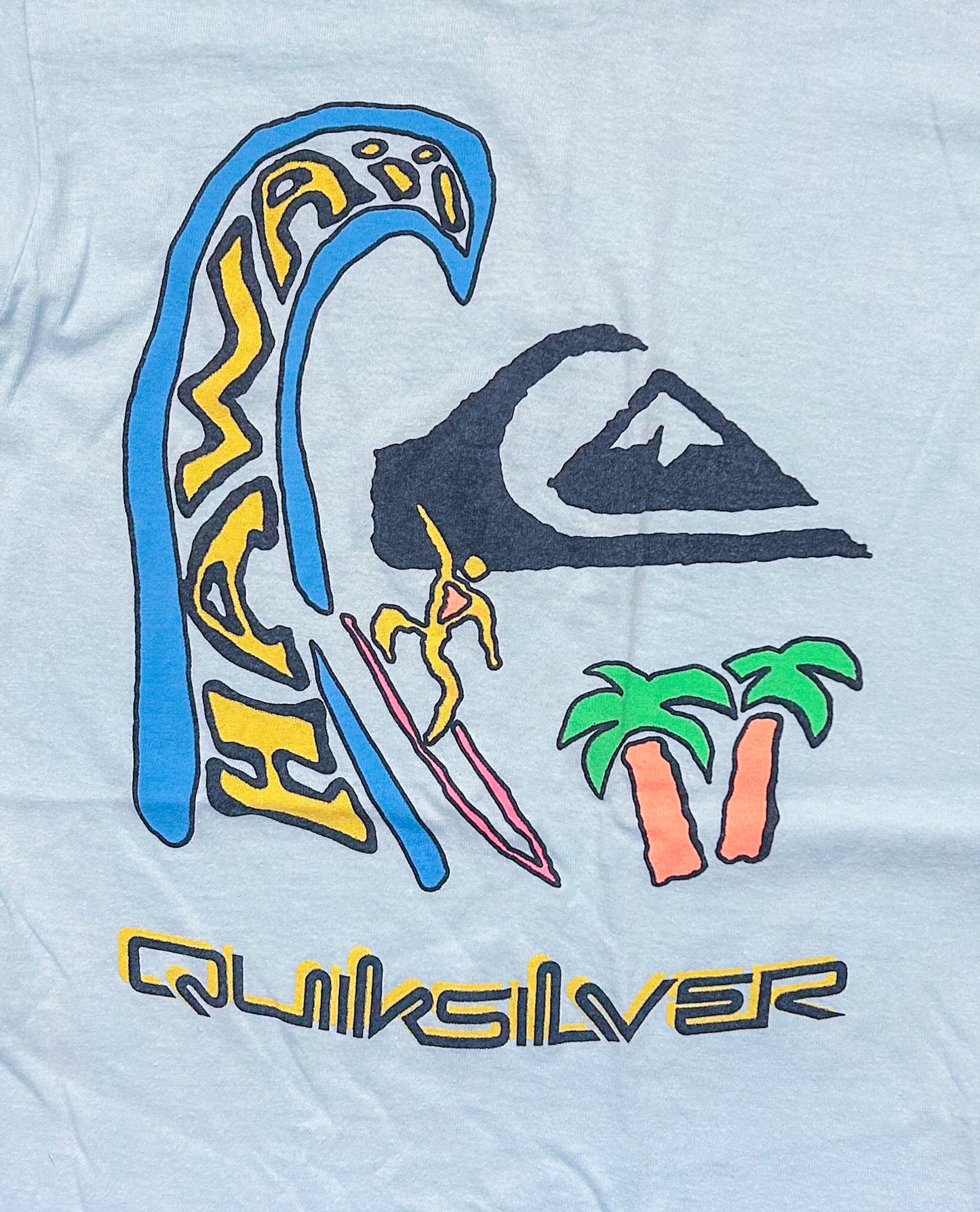 Vintage 1990s Quicksilver Single Stitch Made In The USA Blue Cotton Surf Wave T-Shirt Small Rare