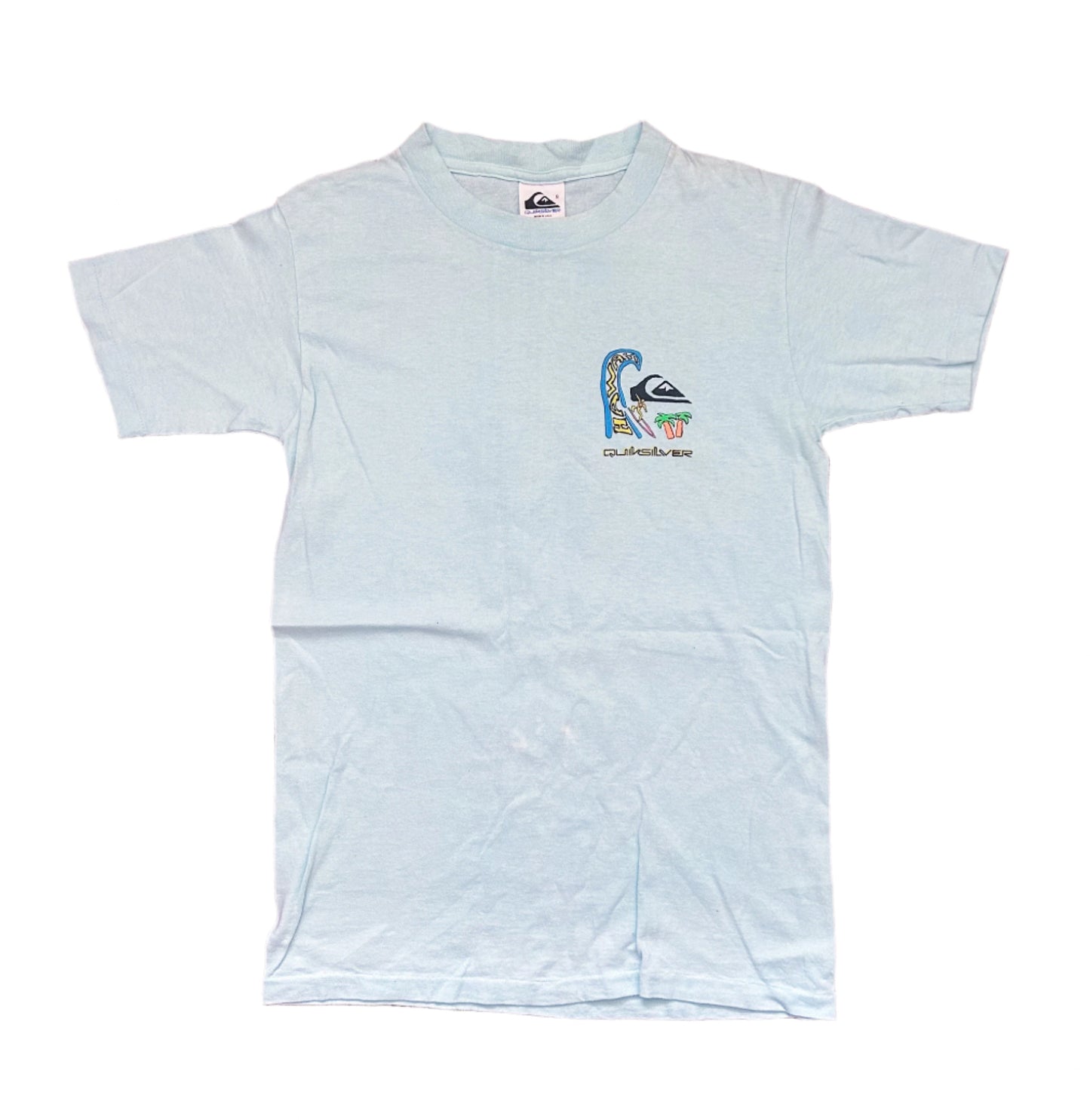 Vintage 1990s Quicksilver Single Stitch Made In The USA Blue Cotton Surf Wave T-Shirt Small Rare