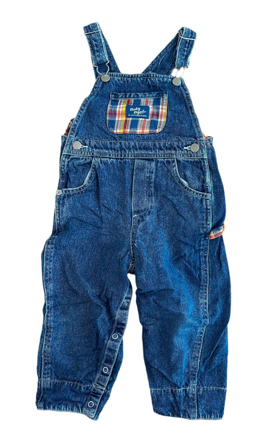 Kids OshKosh B'Gosh Blue Denim And Plaid Design Overalls 24 Months