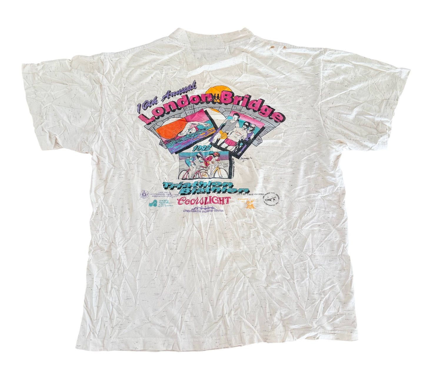 Vintage 1992 London Bridge Triathlon T Shirt Single Stitch Onita Power T Size Medium