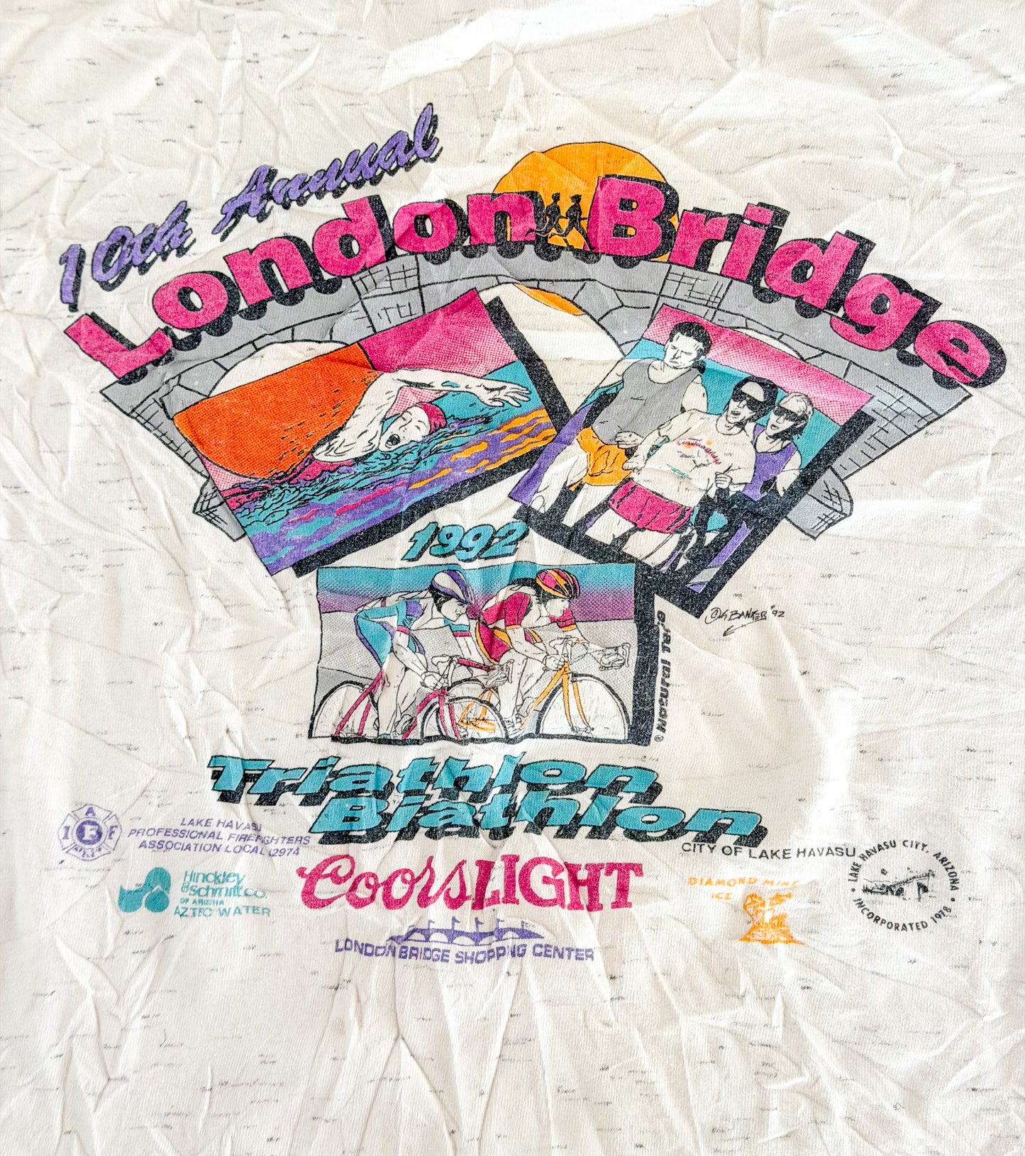 Vintage 1992 London Bridge Triathlon T Shirt Single Stitch Onita Power T Size Medium