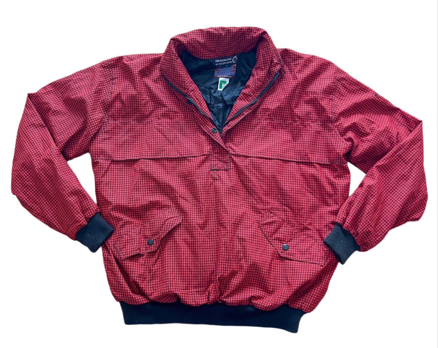 Vintage 1990s Red Houndstooth Q-Zip Windbreaker Large