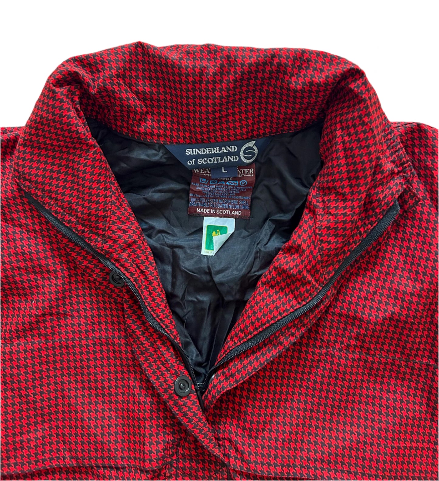 Vintage 1990s Red Houndstooth Q-Zip Windbreaker Large