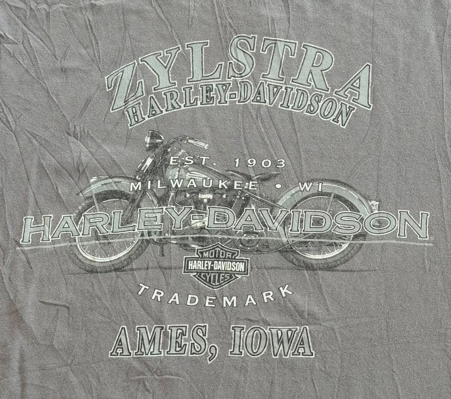 Vintage Harley Davidson Zylstra Ames Iowa Distressed T-Shirt, size XL