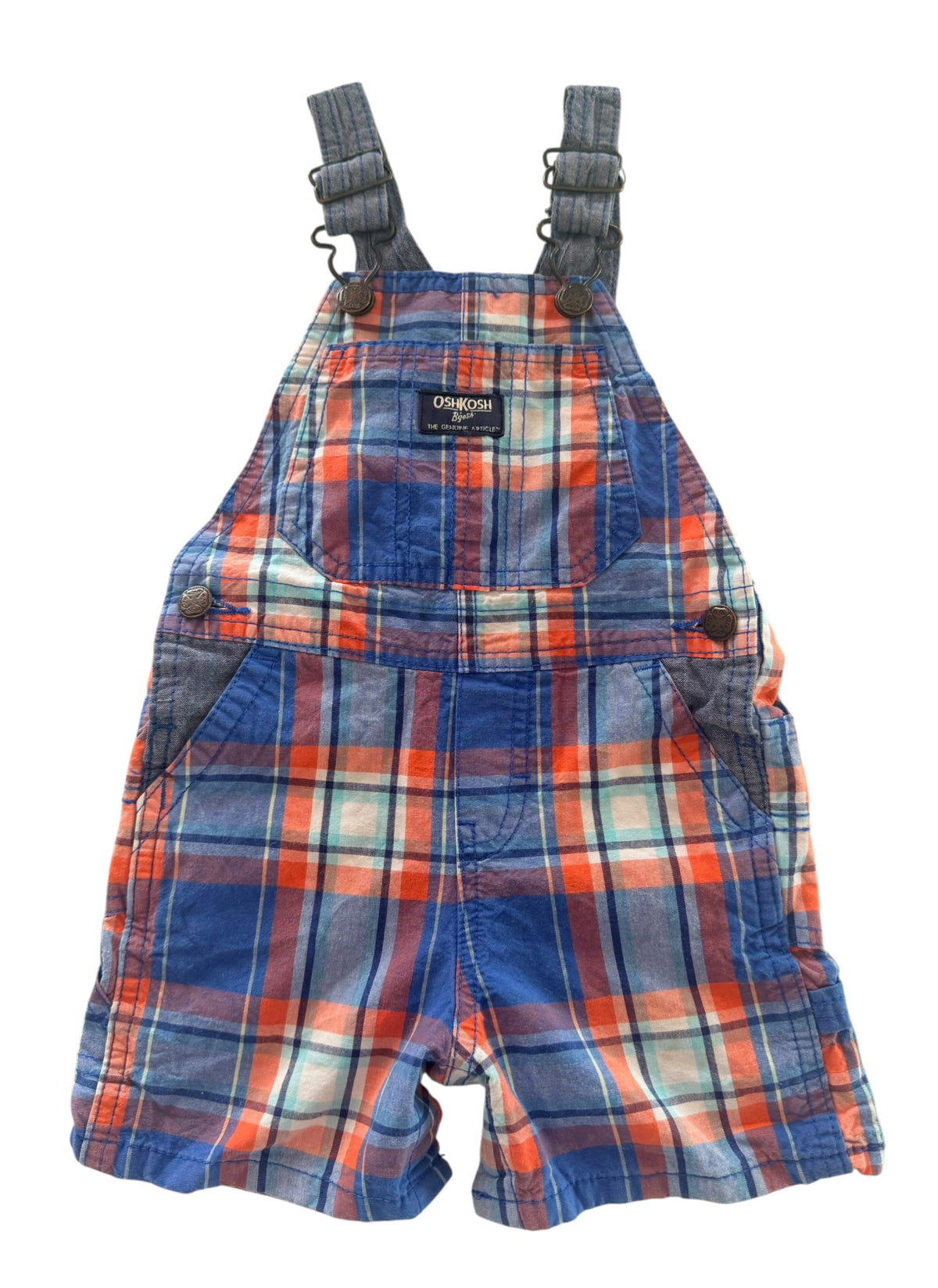 Kids OshKosh B'gosh Multicolour Plaid Short Overalls, 18 Months