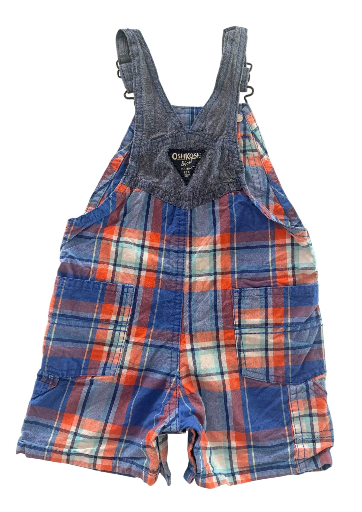 Kids OshKosh B'gosh Multicolour Plaid Short Overalls, 18 Months