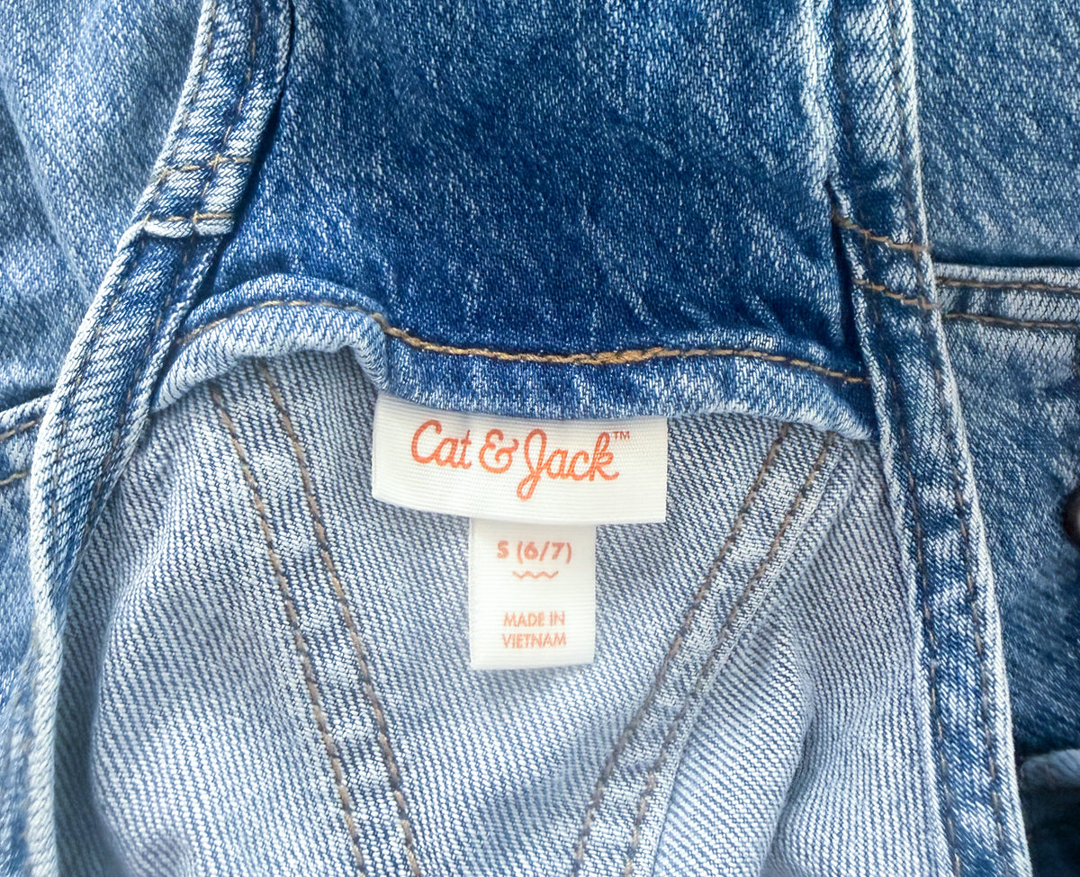 Kids Cat & Jack Blue Denim Short Overalls, 6–7 Years