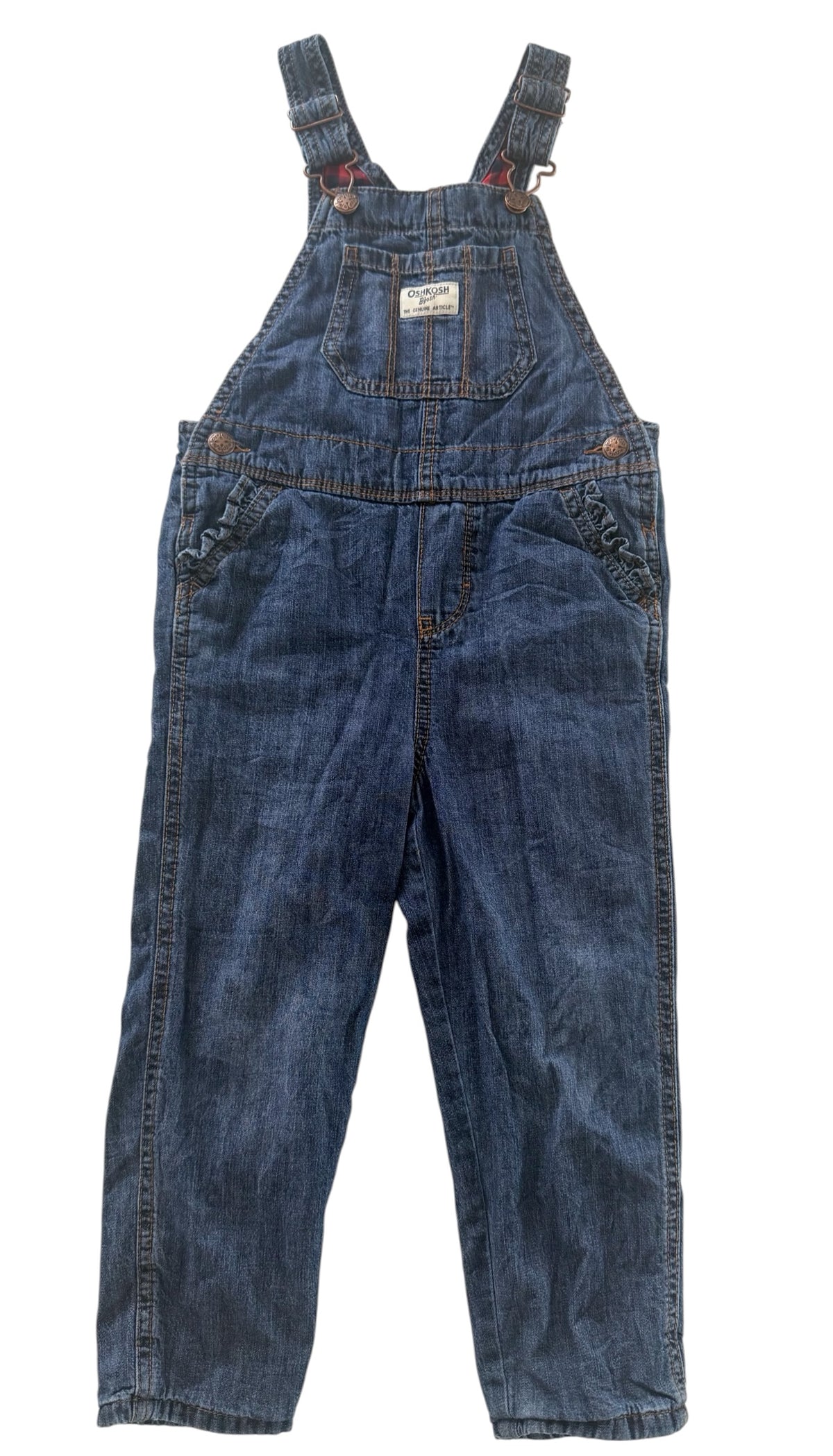 Kids OshKosh B'gosh Blue Denim Plaid Lined Overalls, 4 Years