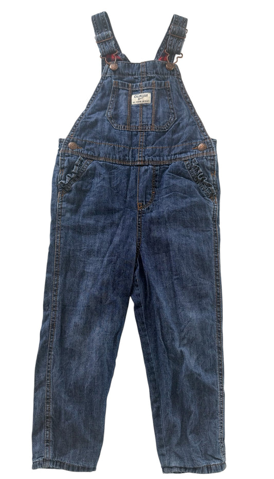 Kids OshKosh B'gosh Blue Denim Plaid Lined Overalls, 4 Years