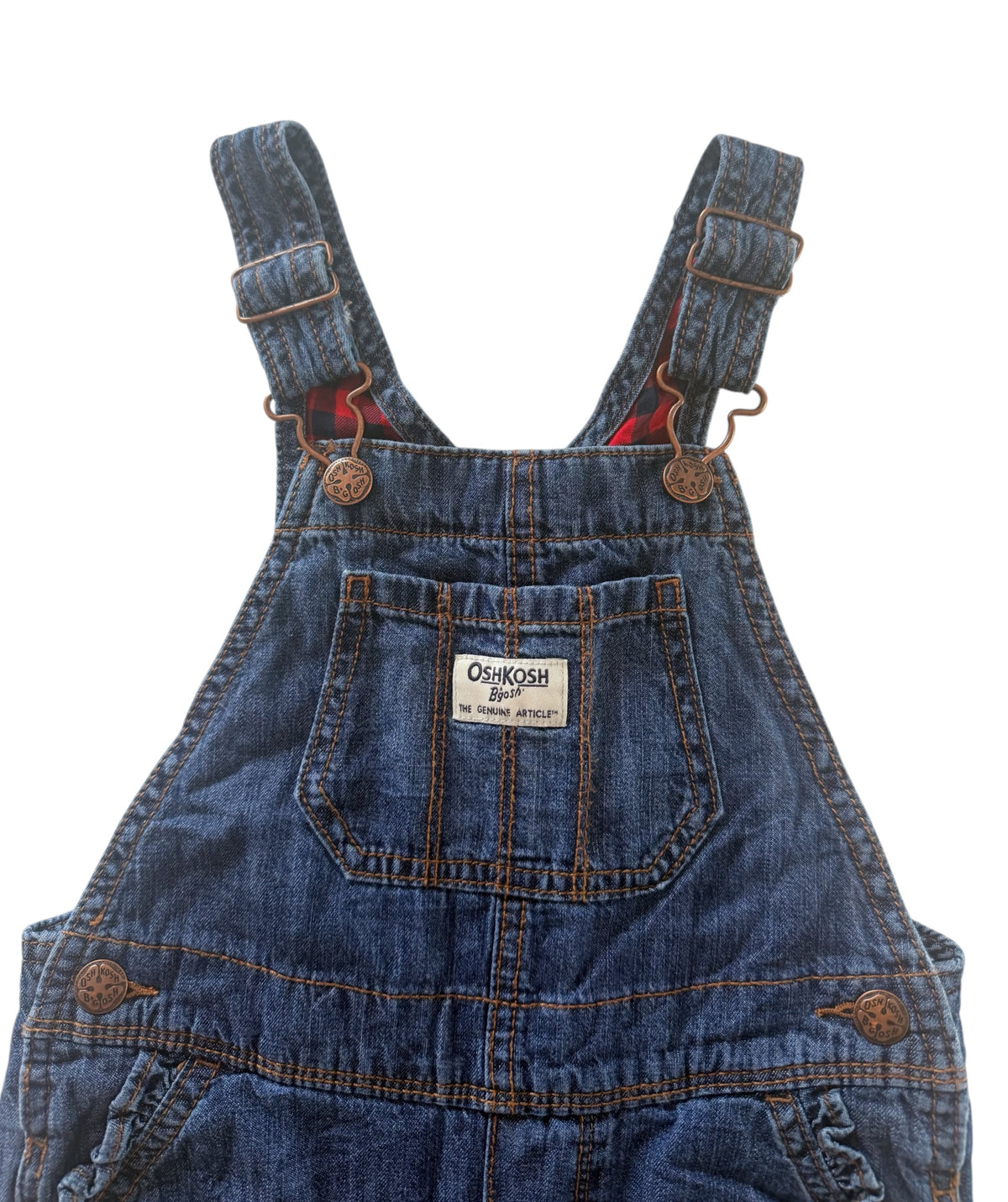 Kids OshKosh B'gosh Blue Denim Plaid Lined Overalls, 4 Years